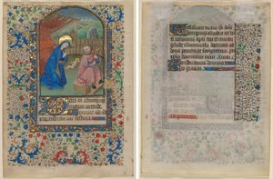 Hoja de un Libro de Horas: La Natividad (anverso) y Texto (verso) de Unknown artist