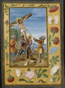 Hoja de un Libro de Horas: El Levantamiento de la Cruz de Unknown artist
