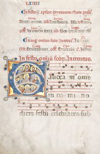 Hoja de un Gradual: Inicial (G) con Cristo, la Virgen y los Apóstoles de Unknown artist