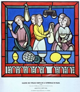 Los cambistas de Le Mans - Facsímil de un vitral de la Catedral de Le Mans del siglo XIII. Capa del siglo XIX de Unknown artist