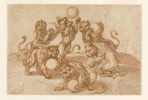 Leones Malabareando las Bolas de Medici de Unknown artist