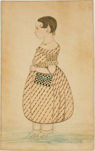 Niña con bolso a cuadros de perfil a la izquierda de Unknown artist