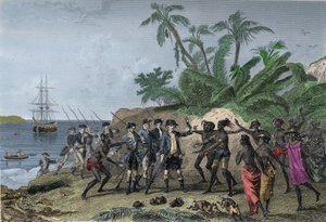 Louis Antoine de Bougainville, navegante francés (1729-1811), dirigiéndose a las islas Marquesas en Tahití, 6 de abril