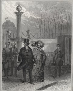 Luis Felipe y su familia fuera del Palacio de las Tullerías - Abdicación de Luis Felipe I, 24 de febrero de 1848 y establecimiento de la Segunda República - Revolución de febrero de 1848. El pueblo asaltó las Tullerías el 24 de febrero de 1848
