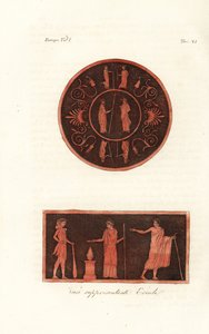 Lisandro y Agesilao II de Esparta (arriba) y Hércules con piel de león y garrote en un sacrificio con Deífobo, Rey de Amiclea en Laconia, y su esposa (abajo)