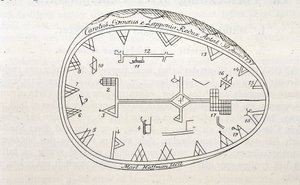 Tambor mágico de los chamanes en Laponia, ilustración de un libro sobre el viaje de Linneo de Unknown artist