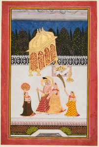 Maharana Ari Singh II de Mewar (r. 1761-1773) con su consorte en una terraza de Unknown artist