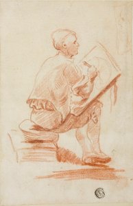 Hombre sentado en taburete de Unknown artist
