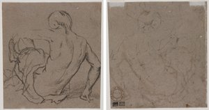 Hombre sentado en el suelo, visto desde atrás (recto); Boceto (verso)