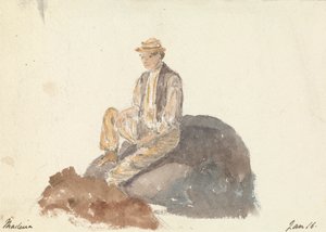 Hombre sentado en una roca (Madeira 16 ene) de Unknown artist