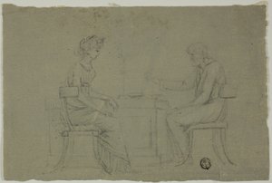 Hombre y mujer sentados a la mesa de Unknown artist