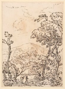 Hombre con Burro en el Paisaje de Unknown artist