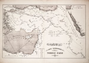 Mapa de Turquía con cables y estaciones telegráficas