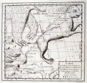 Mapa del camino del cometa de 1762 y mapa del cielo, observado por Messier de Unknown artist