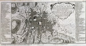 Mapa de la Ciudad y Ciudad de San Francisco de Quito - en “Viaje Histórico de América del Sur realizado por Orden del Rey de España por Don Jorge Juan y Don Antonio de Ulloa”, T.1, en C.A. Jombert, Librería del Rey, París