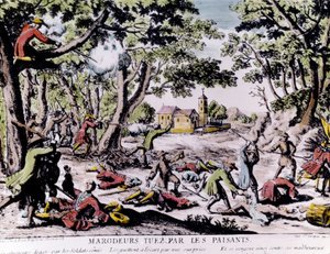 Merodeadores fusilados por campesinos. Estampa del siglo XVIII París, B.N. de Unknown artist