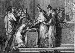 Matrimonio de Sigeberto I (535-575), Rey de Austrasia, y Brunequilda (543-613), en 566. Grabado del siglo XVIII