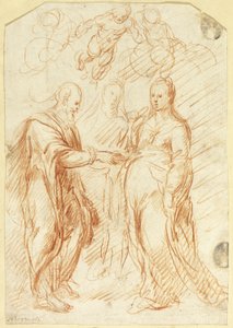 Matrimonio de la Virgen (anverso); Bocetos de la mitad inferior del rostro de perfil (reverso) de Unknown artist