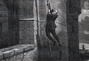 Masers De Latude escapando de la Bastilla - Escape de la Bastilla por Jean Henry, llamado Danry, llamado Masers de Latude (1725-1805) - grabado en "Diccionario popular ilustrado" - 1864 - por Joseph Decembre y Edmond Allonier - de Unknown artist