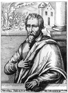 Miguel Servet (Miguel de Villanueva) (1511-1553), médico y teólogo español. Grabado de Unknown artist
