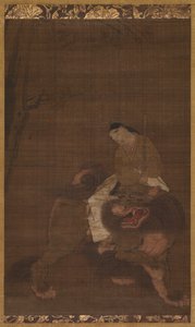 Monju as a Child Riding on a Lion de Unknown artist
