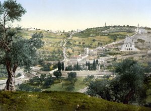 Monte de los Olivos y Getsemaní, Jerusalén. Foto cromo entre 1890-1900.