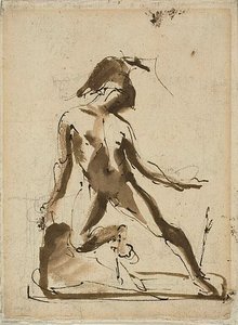 Figura mitológica: Aquiles con piel de león (anverso); Bocetos de figuras (reverso)