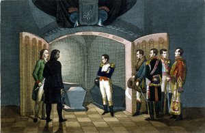 Napoleón Bonaparte frente a la tumba de Federico II de Prusia