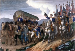 Napoleón saluda a los soldados heridos. Grabado del siglo XIX de Unknown artist