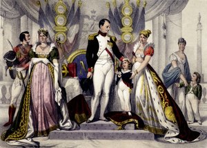 Dinastía napoleónica de 1804 a 1815. Josefina, Napoleón I, Rey de Roma, María Luisa. Grabado del siglo XIX de Unknown artist