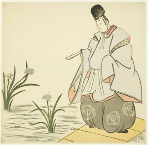 Narihira en el puente Yatsuhashi