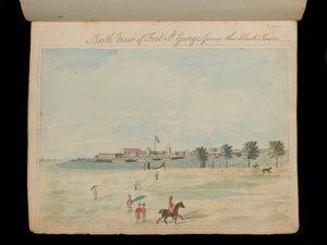 Vista norte del Fuerte St George frente a la ciudad negra, c.1800 (acuarela) de Unknown artist
