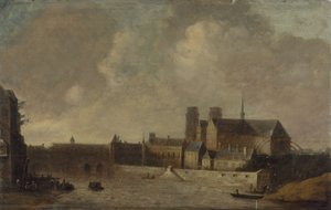 Notre-Dame y el Palacio Arzobispal, vistos desde el Quai de la Tournelle, hacia 1640, actual distrito IV, entre 1635 y 1645 (óleo sobre madera) de Unknown artist
