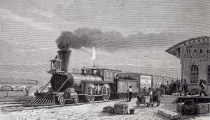 Estación de Omaha, punto de partida del Ferrocarril del Pacífico - en “Tour du monde” de Unknown artist