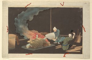 Una de dieciséis escenas de la muerte y entierro de un hombre de Unknown artist