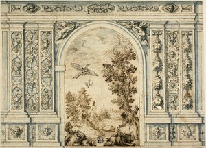 Muro ornamental con paisaje de Unknown artist