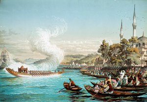 Imperio Otomano: fiesta marítima en Constantinopla. Litografía del siglo XIX. Biblioteca de Artes Decorativas, París de Unknown artist