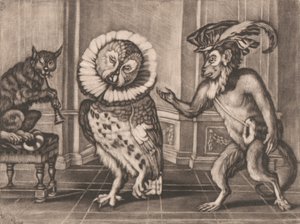 Búho, mono y gato de Mezzotintoes de Smith, Vol. III de Unknown artist