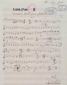 Página de partitura para el primer violín en la obertura de la ópera Jessonda de Louis Spohr de Unknown artist