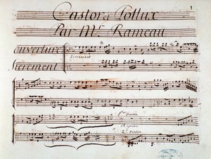 Página de partitura de Castor et Pollux, tragedia lírica de Rameau (1737) de Unknown artist