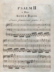 Página del segundo salmo en la partitura musical de "Los salmos" de Benedetto Marcello de Unknown artist