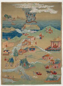 Estandarte pintado (Thangka) de cinco cuentos morales del Avadana Kalpalata Jataka de Unknown artist