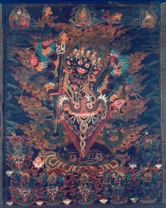 Estandarte pintado (Thangka) con Guru Dragpur, una forma iracunda de Padmasambhava de Unknown artist