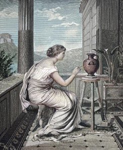 Pintor, Artista, Joven griega pintando un jarrón, Histórico, Reproducción digital de una obra de arte original del siglo XIX de Unknown artist