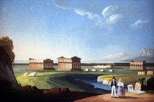 Pintura que representa los templos de Paestum, actual Capaccio. de Unknown artist