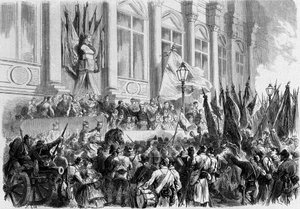 París, La Comuna: Proclamación de los resultados del referéndum del 26 de marzo de 1871 en la Plaza del Ayuntamiento.