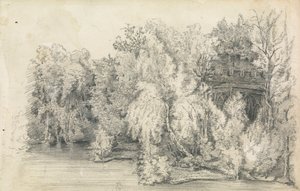 Parte de un edificio rodeado por un bosque de Unknown artist
