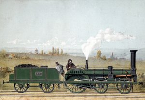 Locomotora de pasajeros y vagón de carbón del Ferrocarril de Estrasburgo (sistema Crampton) de Unknown artist
