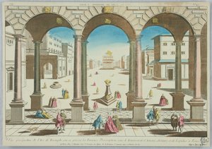 Vista perspectiva del Arco de Triunfo, donde ocurrió la furiosa proscripción bajo el triunvirato de Antonio, Octavio y Lépido en Roma, No. 45 de Unknown artist