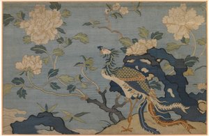 Fénix entre rocas y flores de Unknown artist
